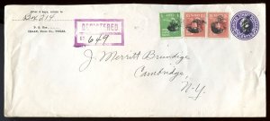 U.S. Scott 815 (2), 804 Prexies, on Registered Scott U436 Stamped Envelope