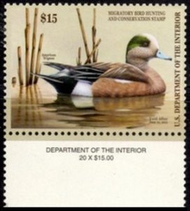 US Stamp #RW77 MNH American Wigeon Drake on the Water Marginal Press Sheet Sngl.