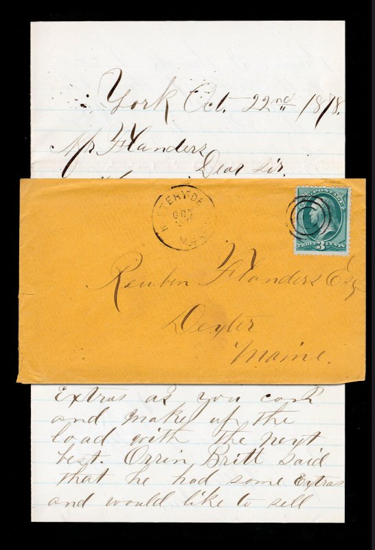 BANKNOTE STAMP SCOTT #158 ORANGE COVER KITTERY DEPOT ME (DPO) WITH LETTER 1878