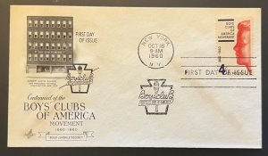 BOYS' CLUBS OF AMERICA OCT 18 1960 NEW YORK NY FIRST DAY COVER (FDC) BX2