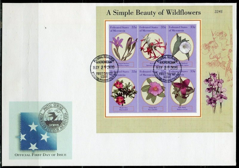 MICRONESIA 2000 WILDFLOWERS SHEET OF SIX FIRST DAY COVER 