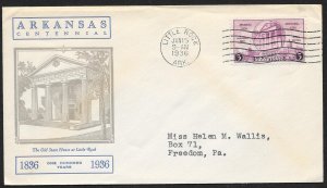 UNITED STATES FDC 3¢ Arkansas Statehood 1936 Cacheted