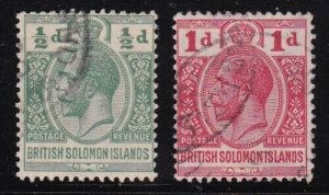 Album Treasures Solomon Islands Scott # 28-29  1p-2p  George V  VF Used CDS