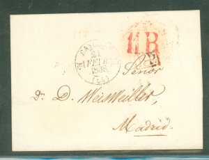 Spain  Bayonaf (?) - 11R to Madrid - full cover sheet but no contents - 21 Feb 1838 - backstamp