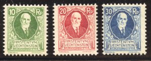 Liechtenstein Scott B1-B3 MNHOG- 1925 Prince Johann II S/Ps - SCV $210.00