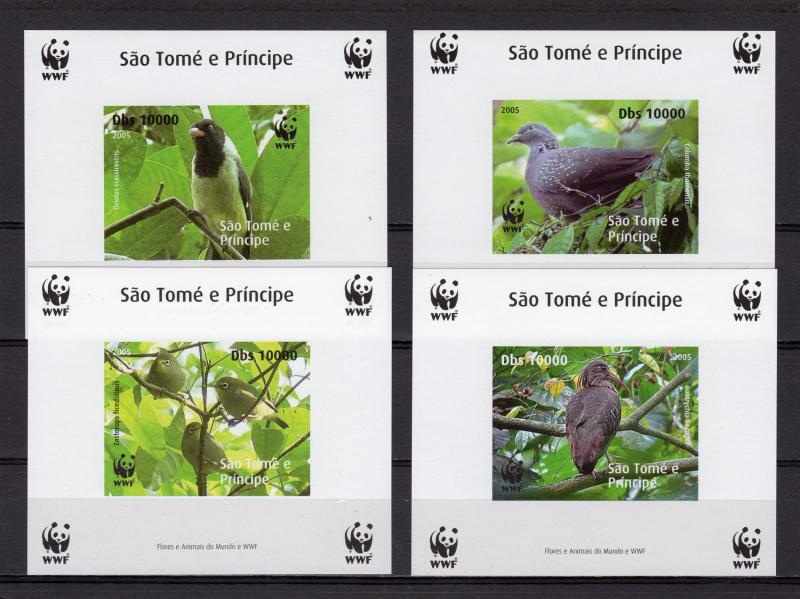 Sao Tome and Principe  2005 WWF/Birds 4 S/S Plain  Border Imperforated  MNH