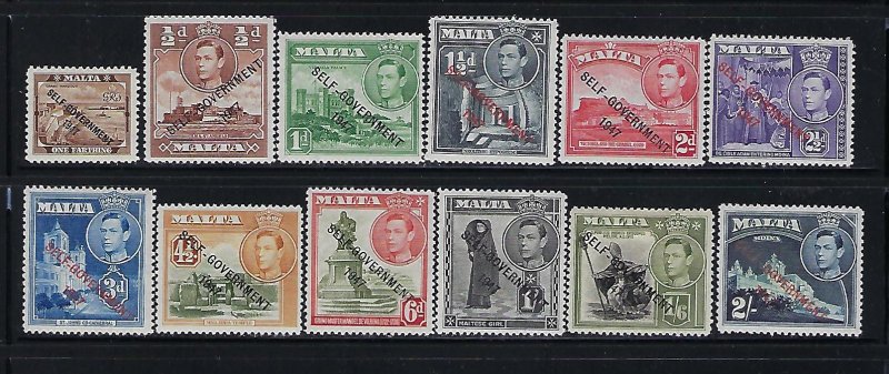 MALTA SCOTT #208-219  1948-43 SELF-GOVERNMENT OVPT SHORT SET - MINT LIGHT HINGED