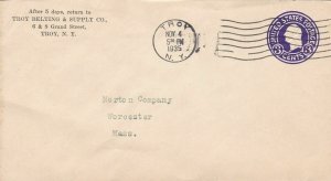 U.S. TROY BELTING & SUPPLY CO, Grand St, Troy, N.Y. 1935 Pre Paid Cover Rf 47753