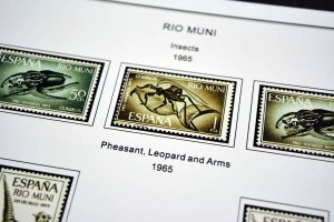 COLOR PRINTED RIO MUNI 1960-1968 STAMP ALBUM PAGES (8 illustrated pages)