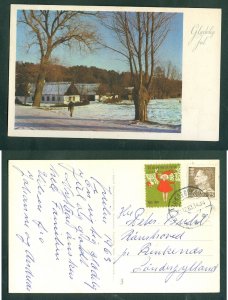 Denmark. 1963 Christmas Card. Seal + 25 Ore. Lunderskov. Farm,Man Walking.Rinke.