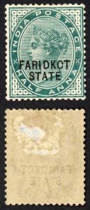 ICS FARIDKOT SG1v 1/2a Deep Green Variety KCT Feb 1894 printing (thin) M/M