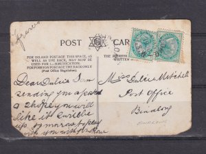 NEW SOUTH WALES, BINALONG cds., 1906 British ppc. 1/2d.(2), local.