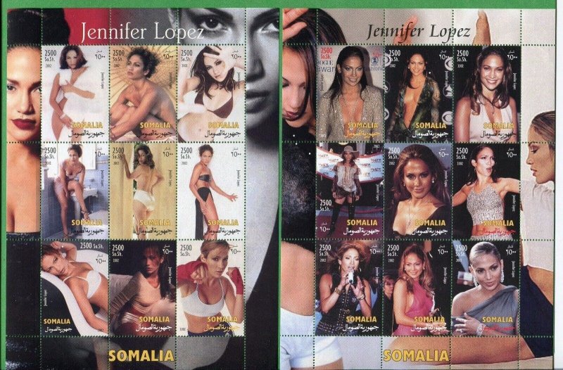 JENNIFER LOPEZ Souvenir Sheet Set MNH - Somalia E46 -47