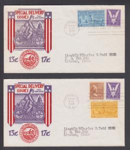 US Sc E17, E18 FDCs. 1944 13c & 17c Special Delivery, L.W. Staehle Smartcraft ca