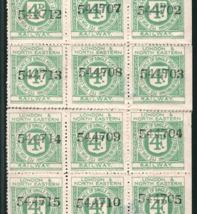 GB LNER RAILWAY KGV Letter Stamp 4d LONDON & N.EASTERN (1923) BLOCK Mint ZR117