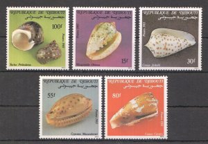 Ft188 1983 Djibouti Seashells Shells Fauna Fish & Marine Life #381-385 Set Mnh