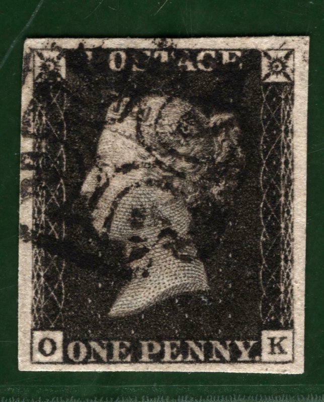 PENNY INTENSE BLACK SG.1 1d Plate 1b (OK) MANCHESTER FISHTAIL MX c£1,400+ BRED47
