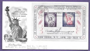 1075 FIPEX SOUV, SHEET 3c + 8c, 1956,  ARTMASTER FIRST DAY ISSUE,...