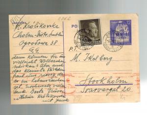 1942 Cholm Poland Ghetto GG Censored Postcard Cover to Stockholm Sweden Judaica
