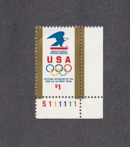 Plate Number Single S111111 $1 Olympics Rings -1991- US #2539 