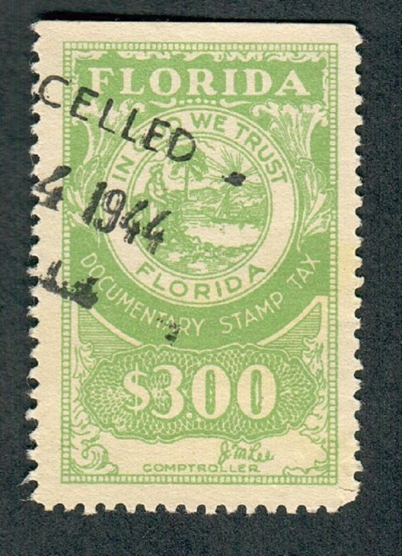 Florida $3.00 Documentary used State Revenue single
