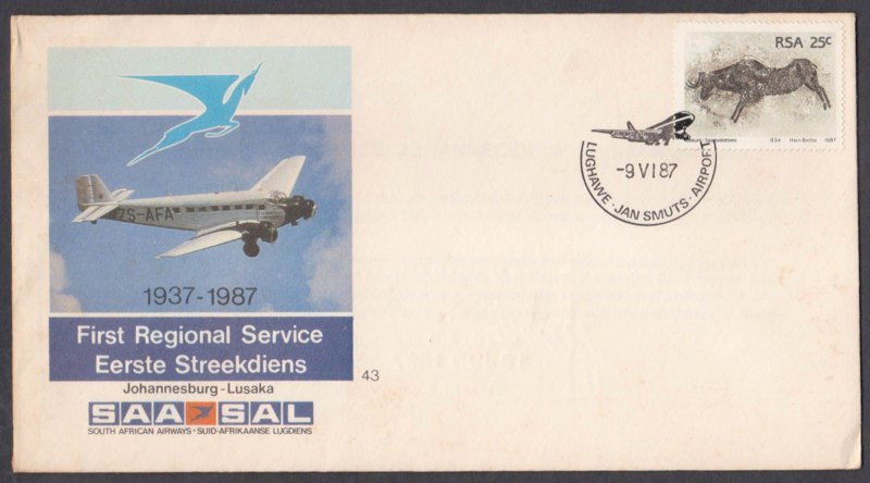 SOUTH AFRICA - 1987 FIRST REGIONAL SERVICE SAA JOHANNESBURG TO LUSAKA COVER