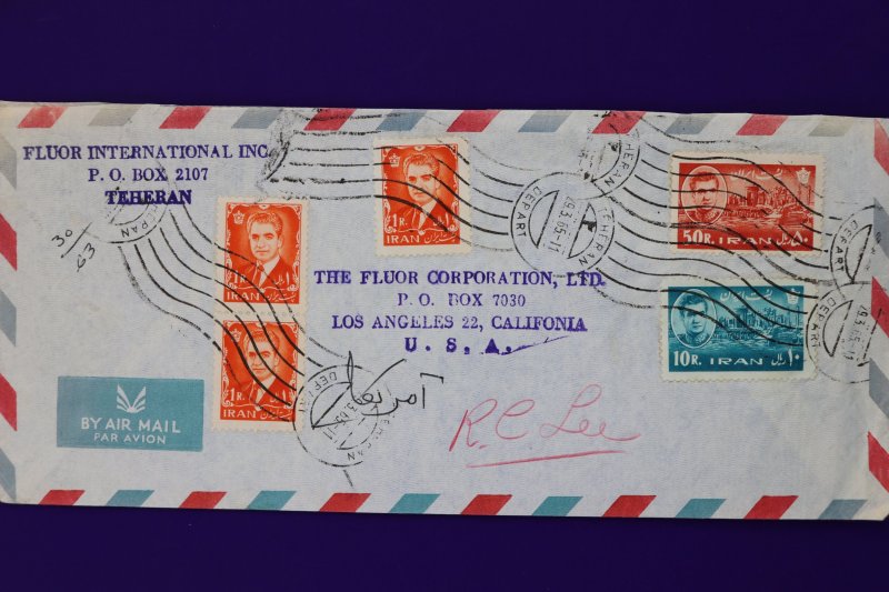 Iran airmail cover to USA 1965 Flour Co used sc#1218 1222 1213 Teheran