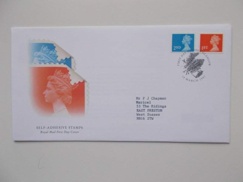 1997 Self-adhesive NVI's on First Day Cover + Glasgow FDI & Typed Add Cat £5.50 