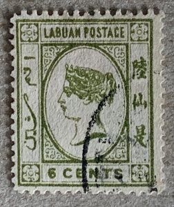 Labuan 1894 6c QV, lithograph, postally used. Scott 43, CV $60.00. SG 52