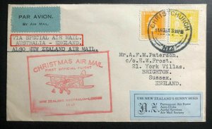 1931 Christchurch New Zealand Xmas First Flight Cover FFC To Brighton England