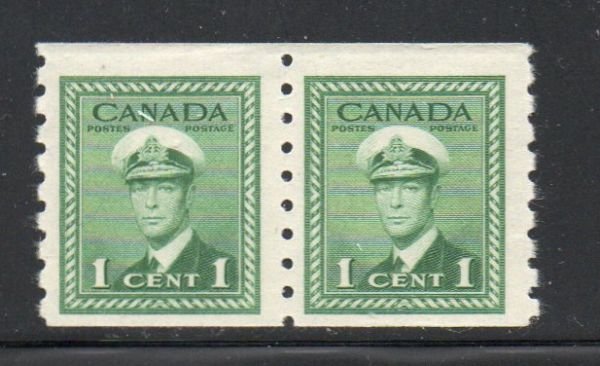 Canada Sc  263 1943 1 c G VI war issue coil stamp pair mint NH