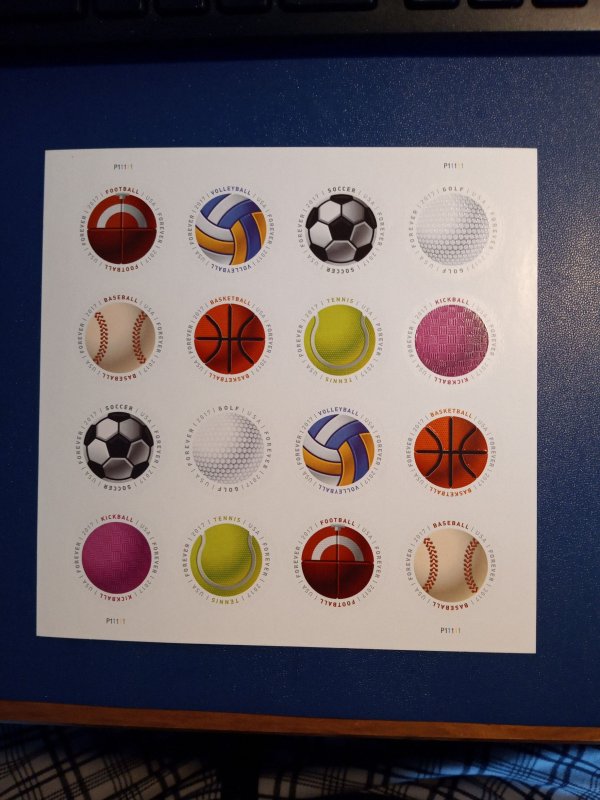 US# 5203-10, Sports Balls, Sheet of 16 @ .49c. unused. (2017)