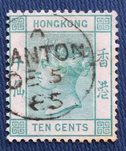 HONG KONG 1882-96 QV 10c Used CANTON CDS wmk CA SG#Z164 HK4302