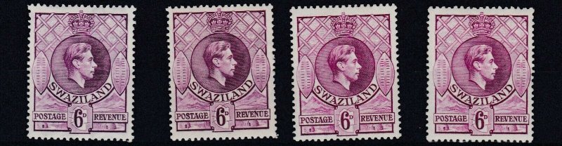 SWAZILAND  1938 - 54   S G 34 + 34A + 34B + 34C    4 X  6D  VALUES    MH