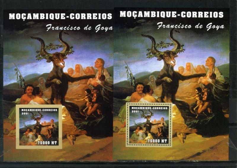 MOZAMBIQUE 2001 Sc#1500 PAINTINGS BY GOYA 2 S/S PERF.& IMPERF.MNH