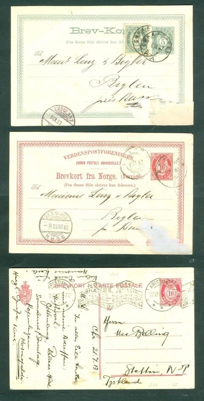 Norway. 3 Stationery Used. 1887-1890-1913. Post Horn. Damaged. See Scan.