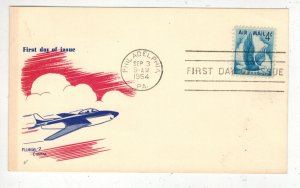 1954 AIRMAIL FDC 4c BLUE EAGLE C48 PHILADELPHIA PA ON FLUEGEL CACHET