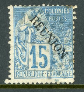 Reunion 1891 French Colonial Overprint 15¢ Blue VFU T474