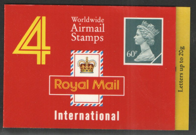 1994 GQ1 Barcode Booklet 4 x 60p Worldwide Airmail stamps - Cylinder W1 W1