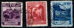 Liechtenstein 1930 ,Sc.#96b, 97a, 39 used Landscapes. diff. perf. cv.€25