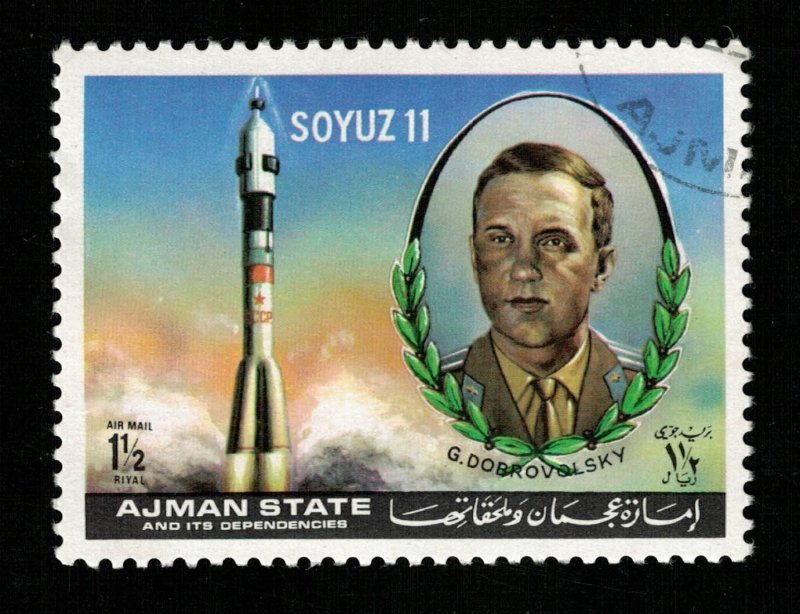 Space 1972 Airmail - Soyuz 11 G. Dobrovolsky,  Ajman 11/2Riyl (TS-560)