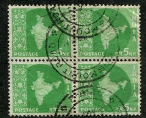 India SC#305 Map of India 5np, block of 4 Canceled