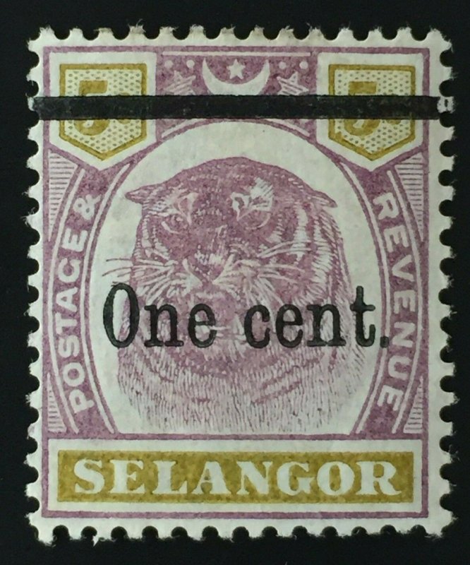 Malaya 1900 Selangor Tiger 1c opt 5c MH SG#66a M1842