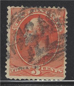 1887 USA 3c Vermillion - Used - Cat = $55 - Thin In Middle (BS15)