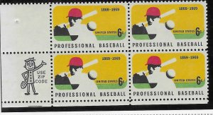 US#1381 6c Baseball Zip Block of 4 (MNH) CV $3.00