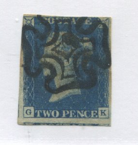 Great Britain 1840 2d Blue GK with 4 margins and red MX