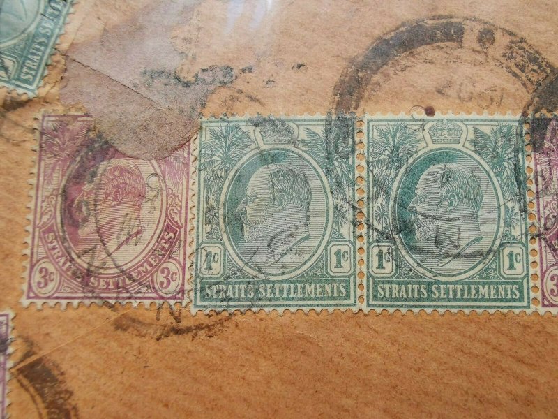 MALAYA 1907 STRAITS SETTLEMENT KG V REGISTERED COVER FROM PENANG TO INDIA