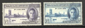 Falkland Islands Dependencies Scott 1L9-1L10 Unused H/HROG - 1946 Peace Issue