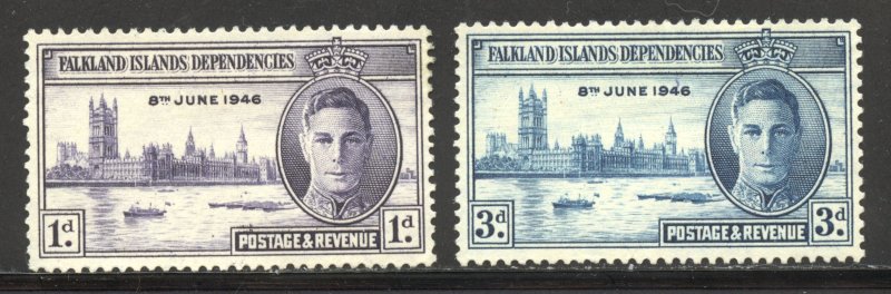 Falkland Islands Dependencies Scott 1L9-1L10 Unused H/HROG - 1946 Peace Issue