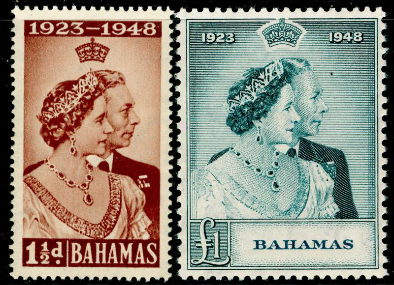 BAHAMAS SG194-195, ROYAL SILVER WEDDING set, NH MINT. Cat £45.